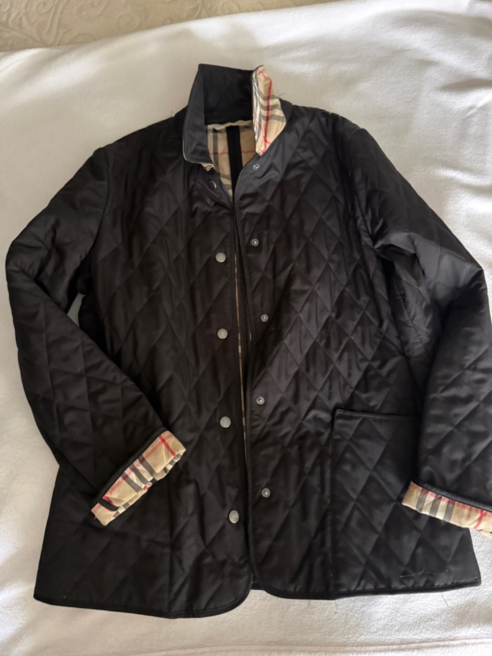 Burberry Black Quilted Utility Jacket with Signature Check Trim